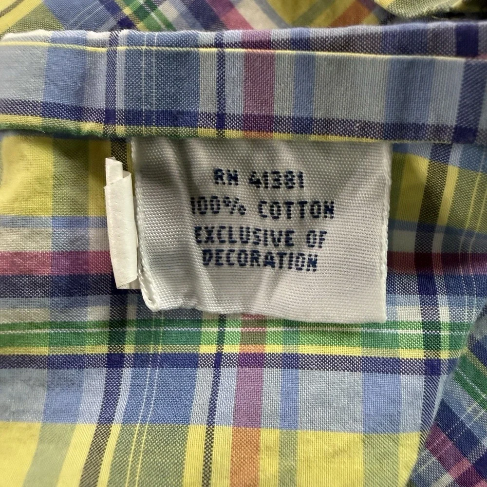 Polo Ralph Lauren Shirt Mens Medium Plaid Button Down Blue Yellow Cotton Classic